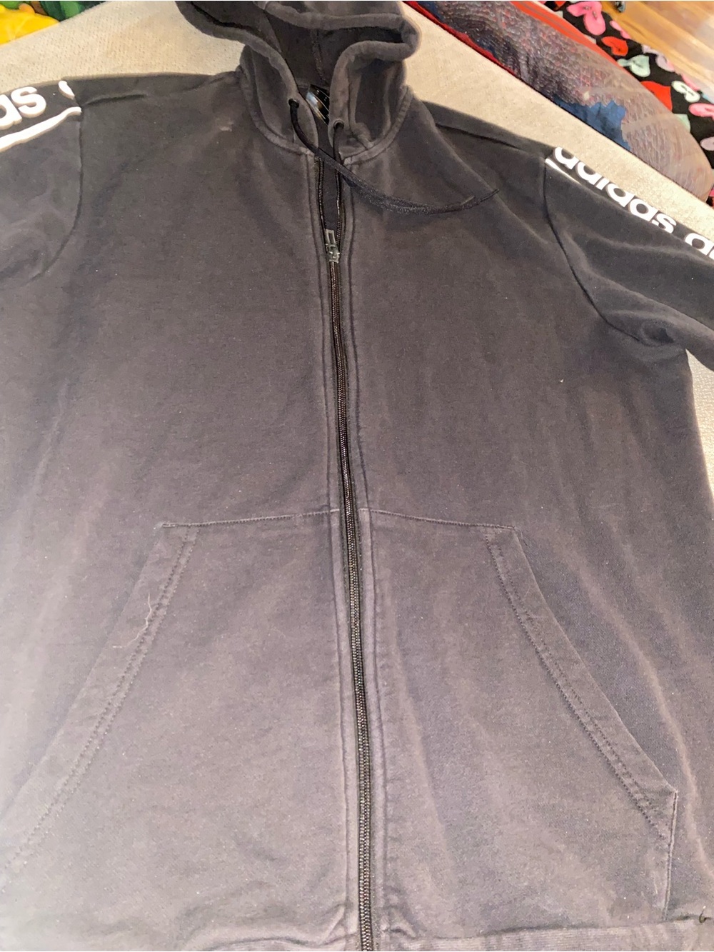 adidas Black Full-Zip Hoodie Jacket with Logo Shoulders
